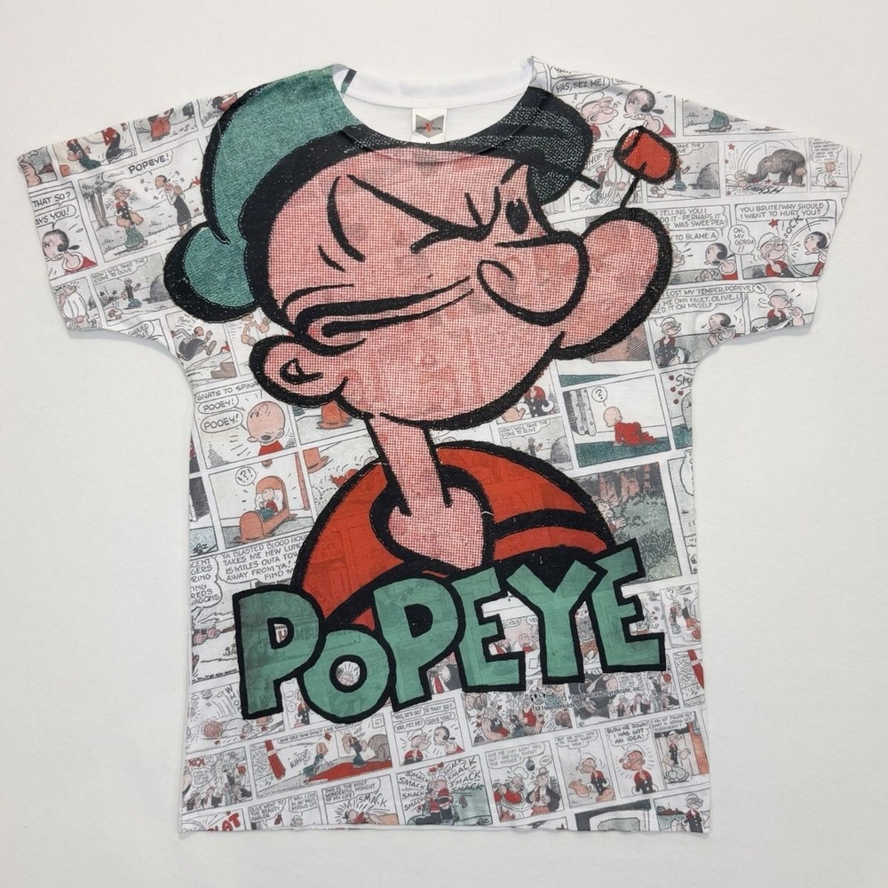 Popeye All Over Print T Shirt Mens Medium LogoVision Comic Strip Graphic USA EUC